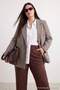Brown Houndstooth Pattern Woven Oversized Blazer Jacket Tbbaw27Ag00015 - 3