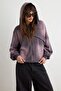 Mor Kalın Extra Oversize/Geniş Kesim Kapüşonlu Eskitme/Soluk Efektli Örme Sweatshirt TWOAW27SW00176 - 4