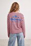Açık Pembe Çizgili Baskılı Oversize/Geniş Kesim Bisiklet Yaka Uzun Kollu Örme T-Shirt TWOAW27TS00057 - 3