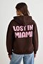 Kahverengi Kalın İçi Polarlı Slogan Standart Kalıp Kapüşonlu Örme Sweatshirt TWOSS26SW00008 - 4