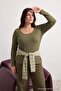 Khaki Camisole Crop Knitted Plus Size Blouse Tbbaw26Af00057 - 2