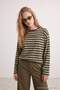 Green Brown Striped Oversize Slogan Printed Knitted Sweatshirt Twoaw27Ts00114 - 2