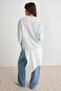 Light Blue Striped Front and Back Slogan Printed Knitted T-Shirt Twoaw27Ts00121 - 2