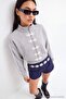 Gri Melanj Kalın İçi Polarlı Fermuarlı Çin Düğmeli Crop Örme Hırka/Sweatshirt TWOAW27SW00072 - 3