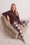 Kahverengi Ekoseli Yumuşak Tuşe Waffle Örme Pijama Takımı THMAW27PT00157 - 3