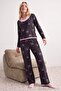 Siyah %100 Pamuklu Kurdeleli Halter Yaka Örme Pijama Takımı THMAW27PT00124 - 2