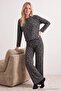 Antrasit %100 Pamuklu Leoparlı Örme Pijama Takımı THMAW27PT00220 - 4