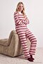 Burgundy-Pink Striped Collared Knitted Pajama Set Thmaw27Pt00147 - 3