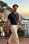 Men's Summer Cotton Textured Loose Navy Blue Polo Collar T-Shirt - 2