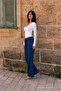 Women's Elastic Waist Jogger Navy Blue Linen Trousers - 4