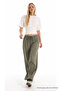 Women's Summer Comfortable Green Linen Trousers with Elastic Waist - 2