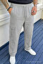 Men's Gray Loose Linen Trousers with Cargo Pockets