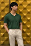 Men's Comfort Short Sleeve Khaki V-Neck T-Shirt - 4