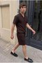 Men's Linen Polo Collar Shirt Lace-Up Summer Shorts Coffee Two-Piece Set - 2