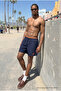 Men's Lined Comfortable Zipper Pocket Navy Blue Swim Shorts - 2