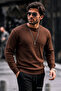 Men's Regular Striped Casual Brown Knitwear Sweater - 6