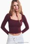 Women's Square Collar Burgundy Lace Stylish Blouse