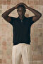 Men's Classic Zippered Black Polo Collar T-Shirt - 4