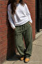 Women's Relax Fit Summer Loose Green Linen Trousers - 5
