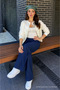 Women's Casual Premium Loose Summer Navy Blue Linen Trousers - 5