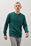Men's Striped Long Loose Zippered Green Knit Sweater - 3