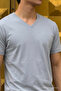 Men's Comfort Short Sleeve Gray V-Neck T-Shirt - 5