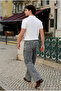 Men's Textured Cotton Trendy Loose White Polo Collar T-Shirt - 5