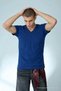 Men's Straight Fit Blue V-Neck T-Shirt - 3