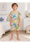 Boys' Cotton Summer Thin Fabric Gray Color Dinosaur Pattern Short Sleeve Shorts Pajama Set