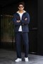 Men's Trend Navy Blue Zippered Plush Lined Raincoat - 5