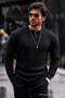 Men's Regular Striped Casual Black Knitwear Sweater - 6