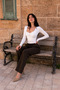 Women's Elastic Waist Jogger Dark Brown Linen Trousers - 5