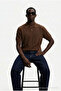 Men's Textured 100% Cotton Brown Polo Neck T-Shirt - 3