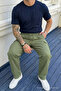 Men's Khaki Loose Linen Trousers with Cargo Pockets - 4