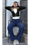 Women's Textured Wide-Leg Navy Blue Palazzo Linen Trousers - 5
