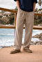 Men's Relax Fit Summer Loose Beige Linen Trousers