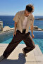 Men's Summer Elastic Waist Brown Baggy Linen Trousers - 5