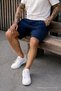 Men's Trend Low Waist Cargo Pocket Loose Navy Blue Linen Shorts - 5