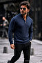 Men's Regular Striped Casual Navy Blue Knitwear Sweater - 4