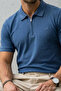 Men's Relaxed Fit Blue Polo Neck T-Shirt - 6