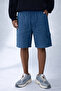 Men's Casual Summer Cargo Pocket Navy Blue Linen Shorts