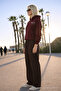 Women's High Waist Elastic Brown Linen Trousers - 4