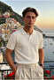 Men's Summer Cotton Textured Loose Cream Polo Collar T-Shirt - 6