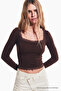 Women's Square Collar Coffee Lace Stylish Blouse - 6