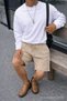 Men's Summer Cargo Pocket Regular Beige Linen Shorts - 5