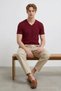 Men's Casual Comfortable Burgundy V-Neck T-Shirt - 3