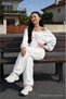 Women's White Linen Trousers with Elastic Waist and Wide Legs - 5