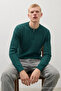 Men's Striped Long Loose Zippered Green Knit Sweater - 4