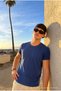 Men's Casual Summer Crew Neck Navy Blue Basic T-Shirt - 2