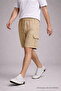 Men's Casual Cargo Pocket Beige Linen Shorts with Elastic Waist - 4